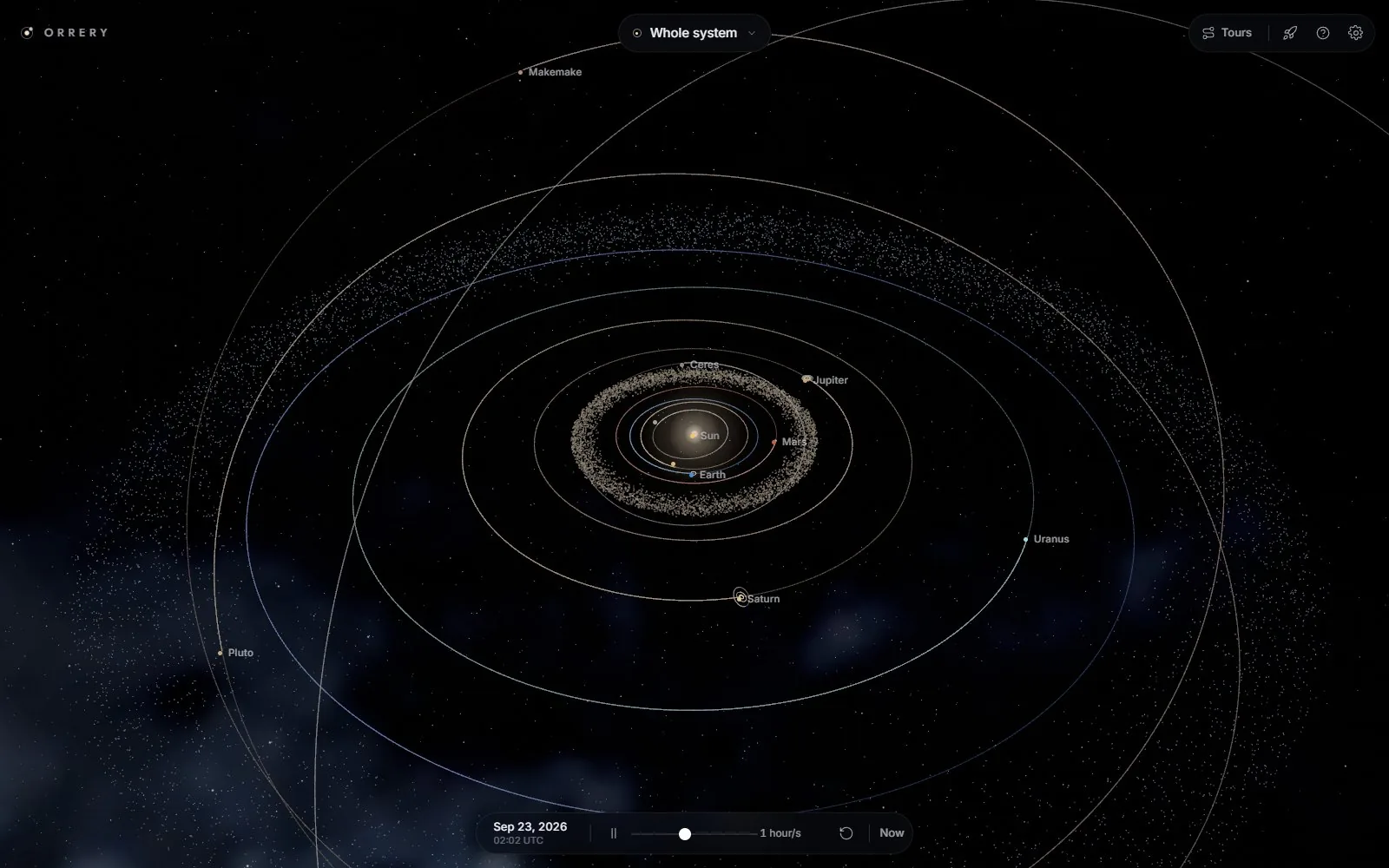 The whole solar system, with every orbit drawn